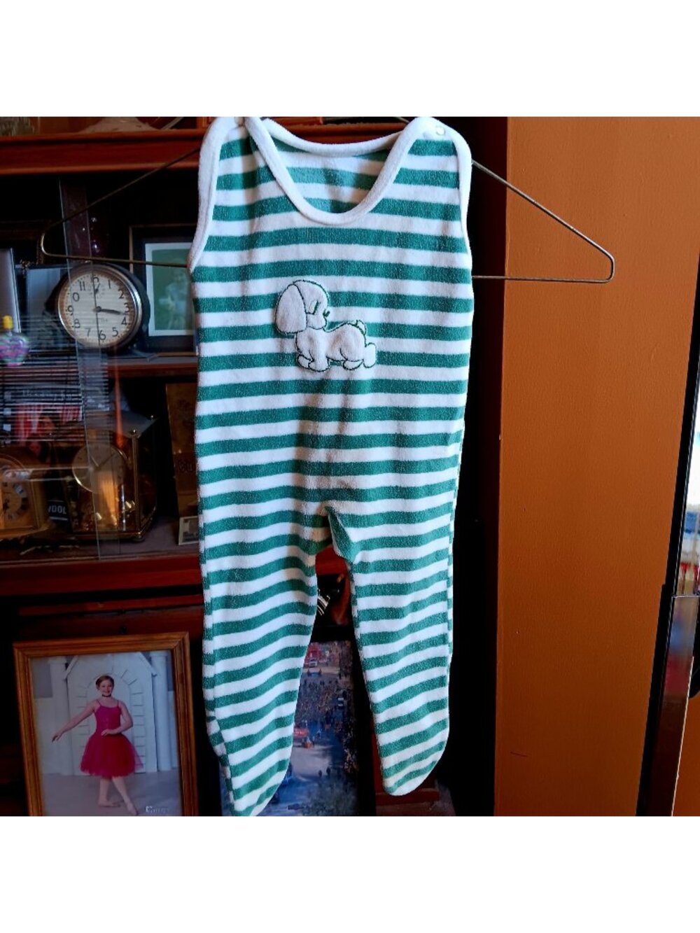 Size 62/68 Vintage Onesie Baby Striped Romper Dog Embroidery Nicki Brand